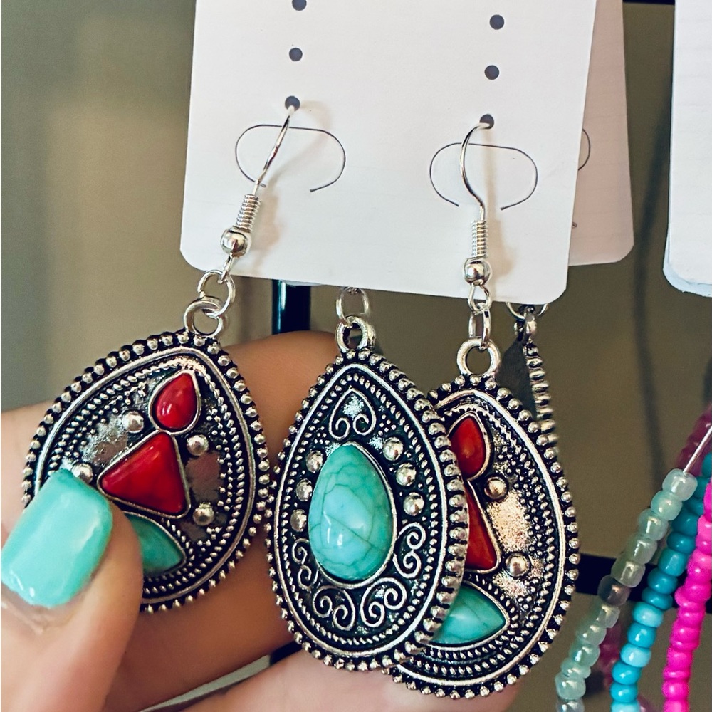 Silver and Turquoise Teardrop Earrings